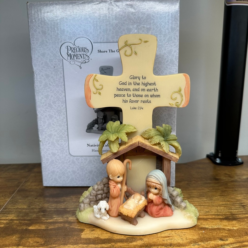 Precious Moments Nativity Tabletop Cross 181401 Luke 2:14 Resin Figurine Boxed